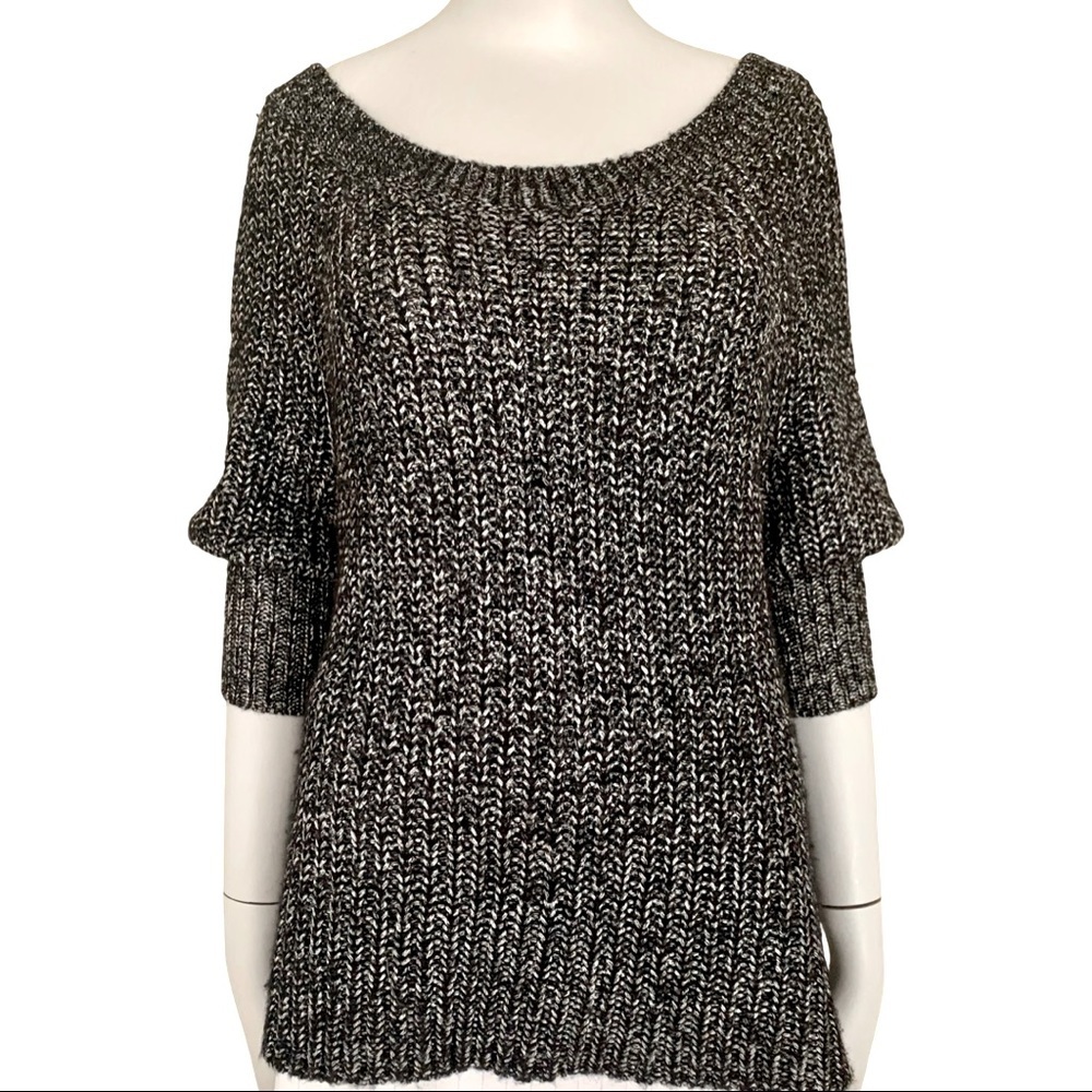 ALICE + OLIVIA Scoop Neck Sweater Black & Silver Metallic Alpaca Wool Knit M